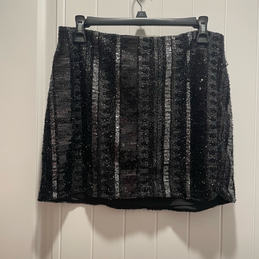 Black and silver sequin mini skirt